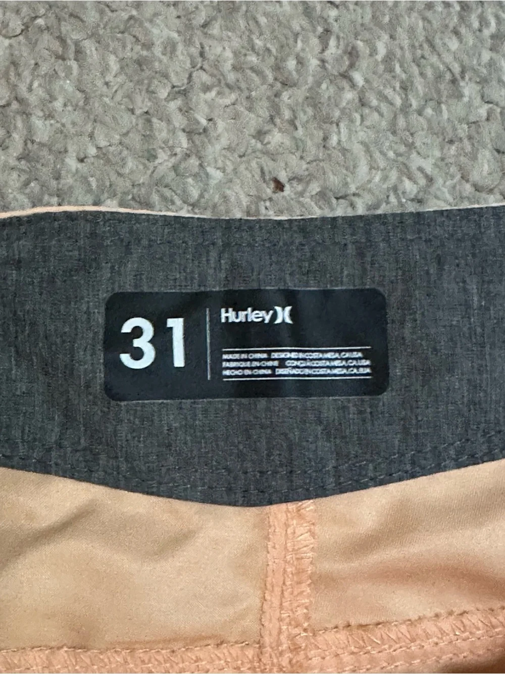 Hurley Men’s Peach Swim Boardshorts with Black Drawstring